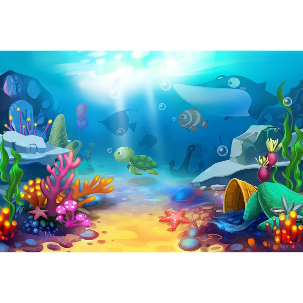 Underwater World Seabed Backdrop For Photography Ocean Undersea Fish Coral Baby Kids Birthday Background Decor Photo Studio Prop