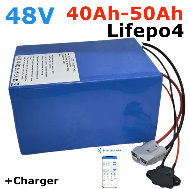 48V 50Ah Lifepo4 48v 40AH batería de litio Bluetooth BMS APP 16S para 2000w Scooter bicicleta triciclo barco go cart + cargador
