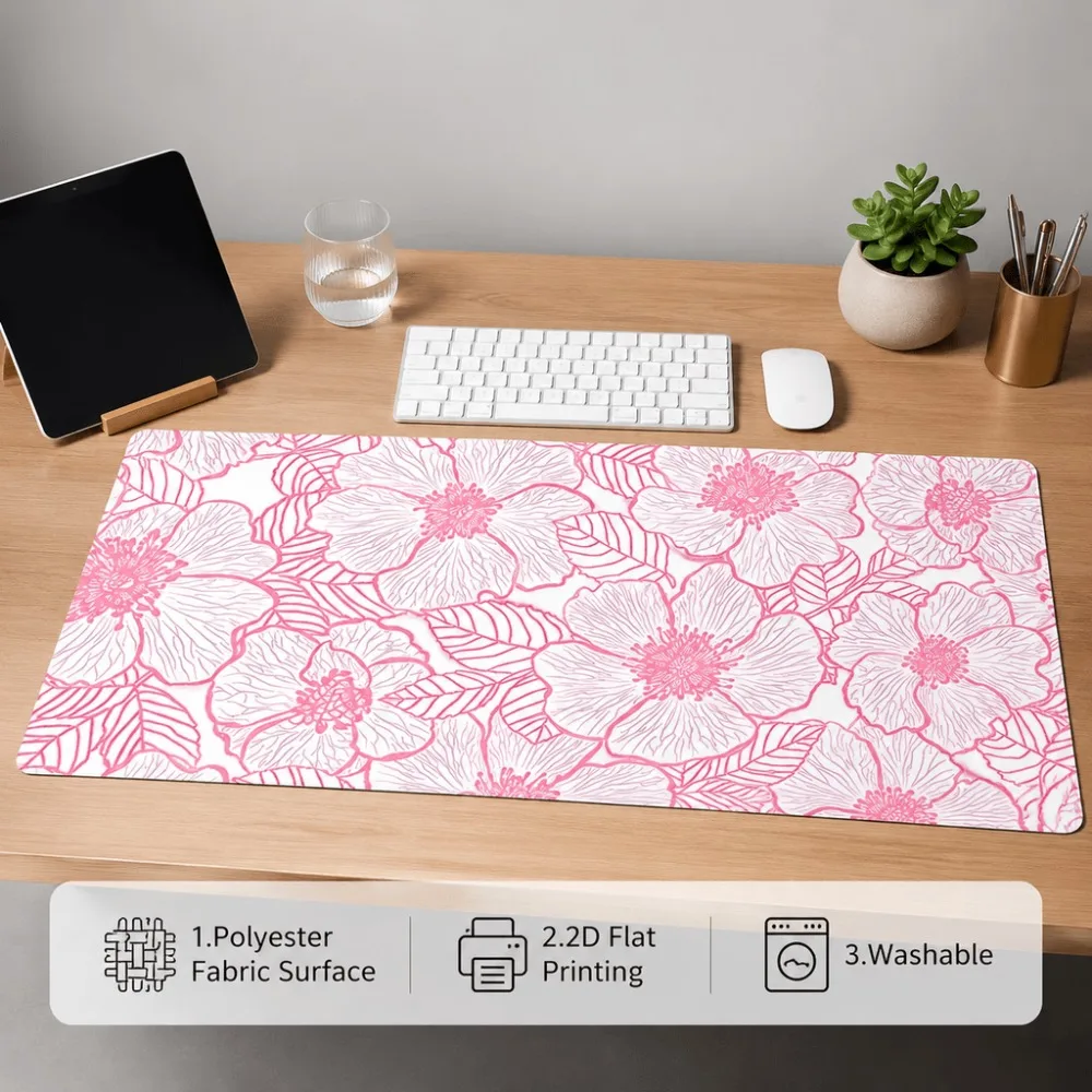 Original pink floral print design with a simple style, suitable for office workers and users of home office desks their desktop