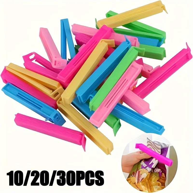 Set of 10/20/30 Reusable Plastic Food Bag Clips - Moisture-proof and Dust-proof Kitchen Storage and Food Preservation