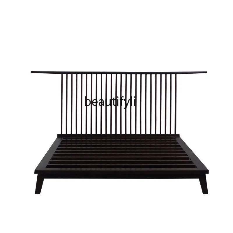 

New Chinese-style elm bed antique solid wood double 1.85 meters modern simple bedroom hotel shelf bed