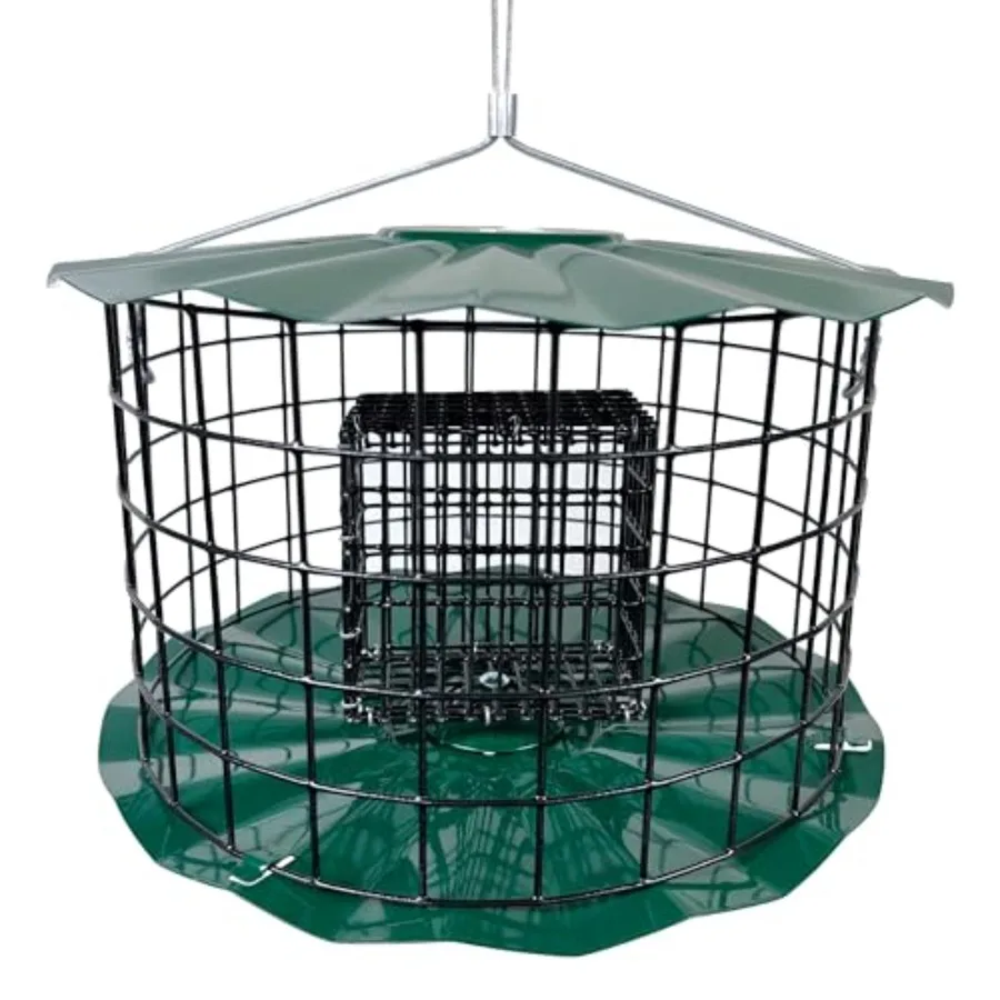 

Starling-Proof Barrier Guard Feeder with Double Suet Cake Holder - Premium Green Powdercoat Finish - Made in USA SUET1