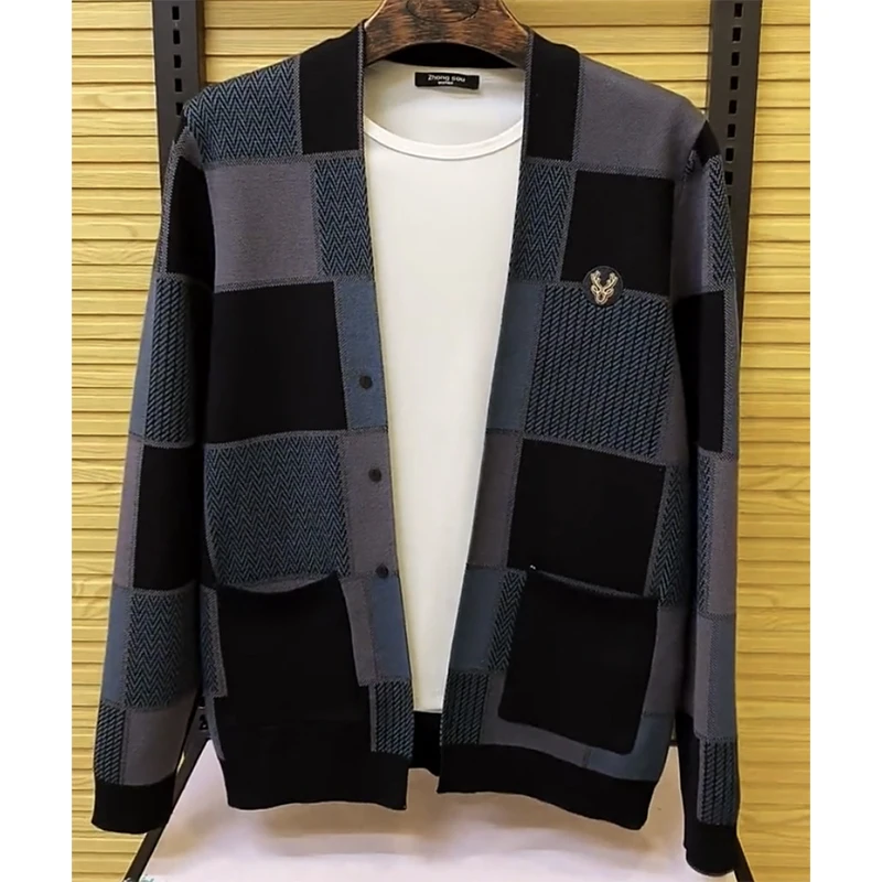 

Мужской вязаный кардиган Slim Fit с V-образным вырезом, длинными рукавами, легкий, модный, в уличном стиле, готовый к осеннему сезону и поездкам на работу