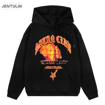 Hip Hop Streetweed Erkekler Hoodie Büyük Boy Kazak Şeytan Kulübü Grafik Baskı Y2k Kapşonlu Kazak Harajuku Goth Estetik Giyim