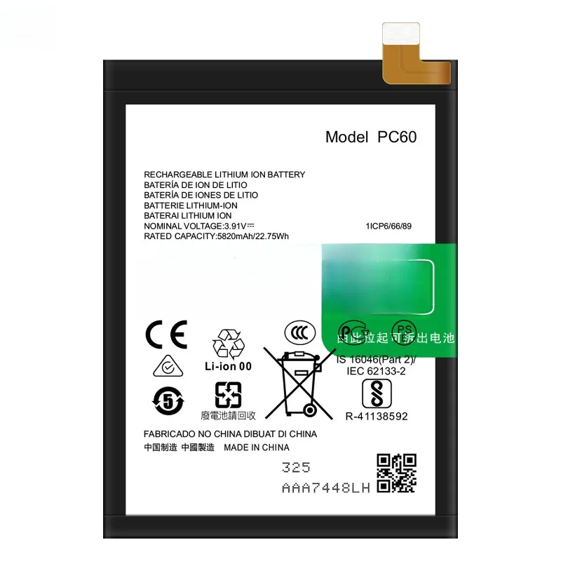 6000mAh New PC60 Replacement Battery For Motorola MOTO G24 G54 5G G54 Power 5G Mobile Phone Batteria