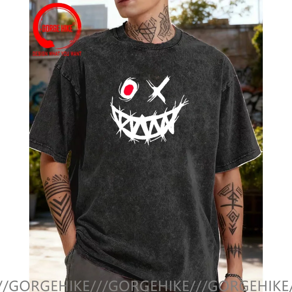 Vintage Washed Cotton T-Shirt Funny Designer Geek Smile Face  T Shirt Men Fashion Trendy Casual Clothing Stylish Tops Tees