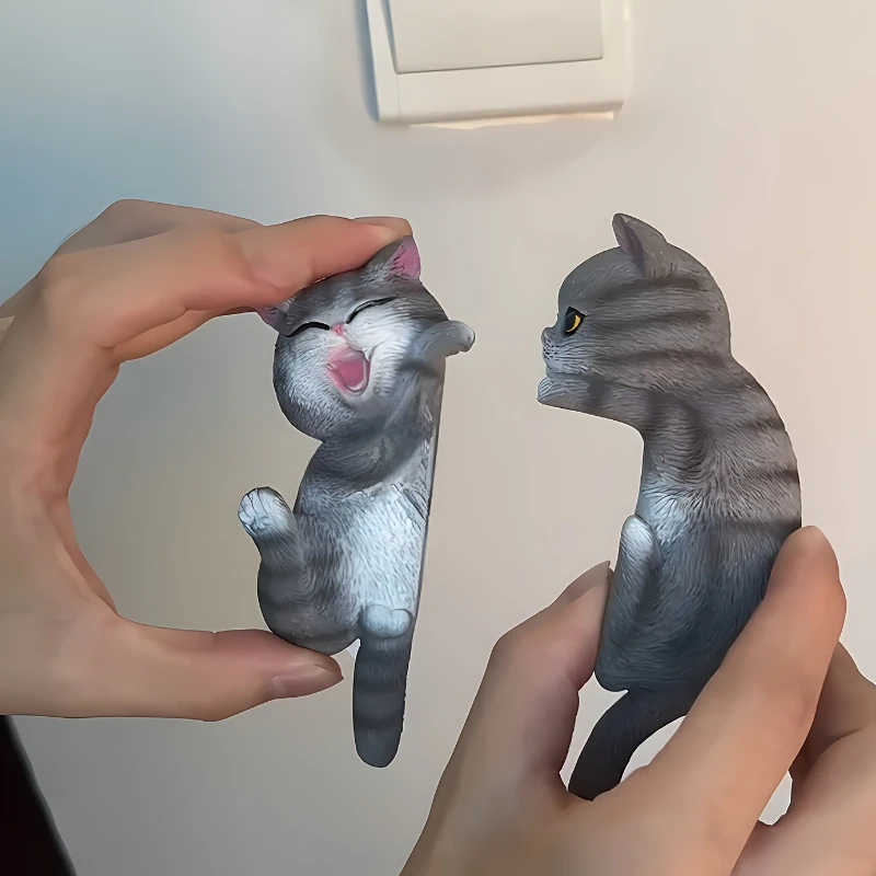 2ps Creative Feline Wall Sticker for Switch Decoration, Ideal for Living Area and Bedroom, Grey & Orange, Cute