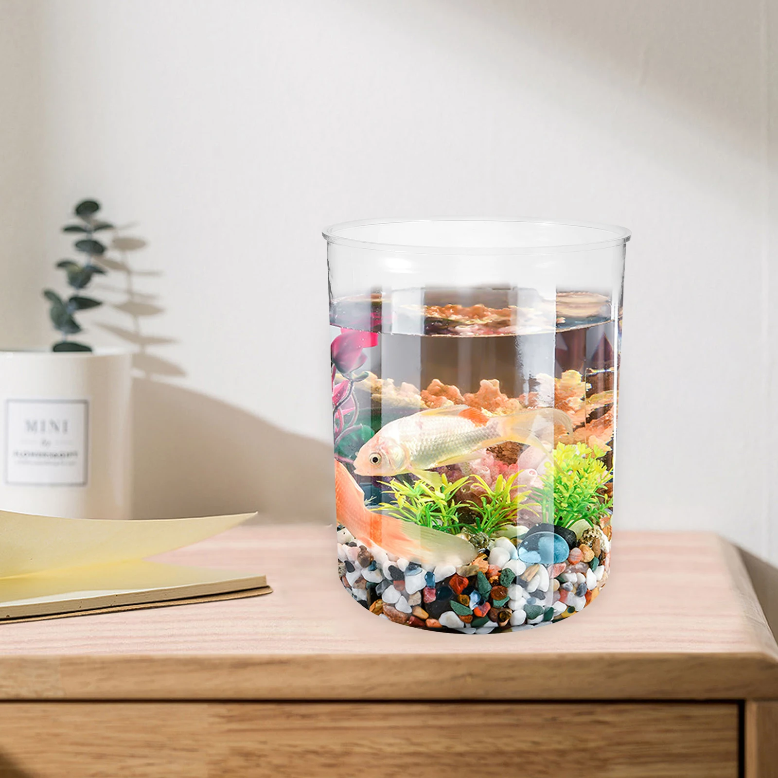 

Plants Cylindrical Fish Tank Transparent Bowl Goldfish Aquarium Decoration Round