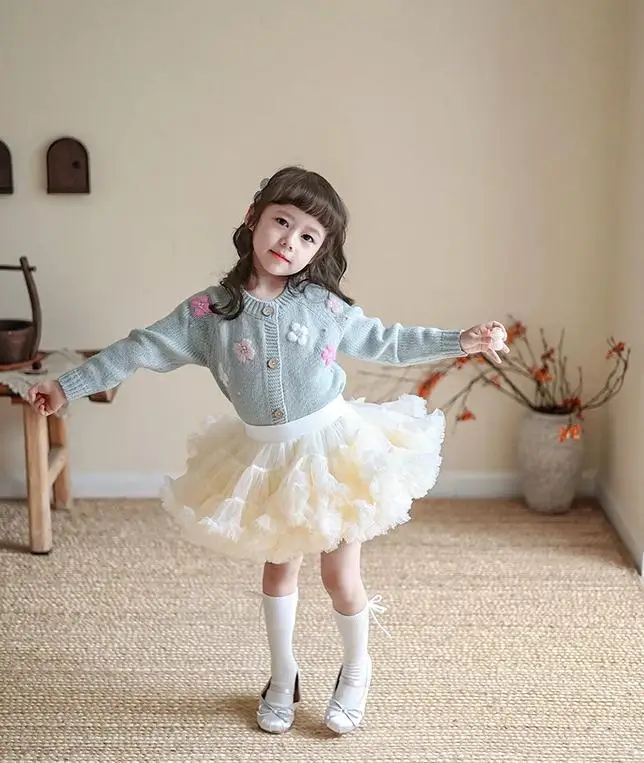 Nordic Ins Autumn Winter New Toddler Girls Knit Cardigan, Baby Girl Hand Embroidered Floral Long Sleeve Sweater Outerwear