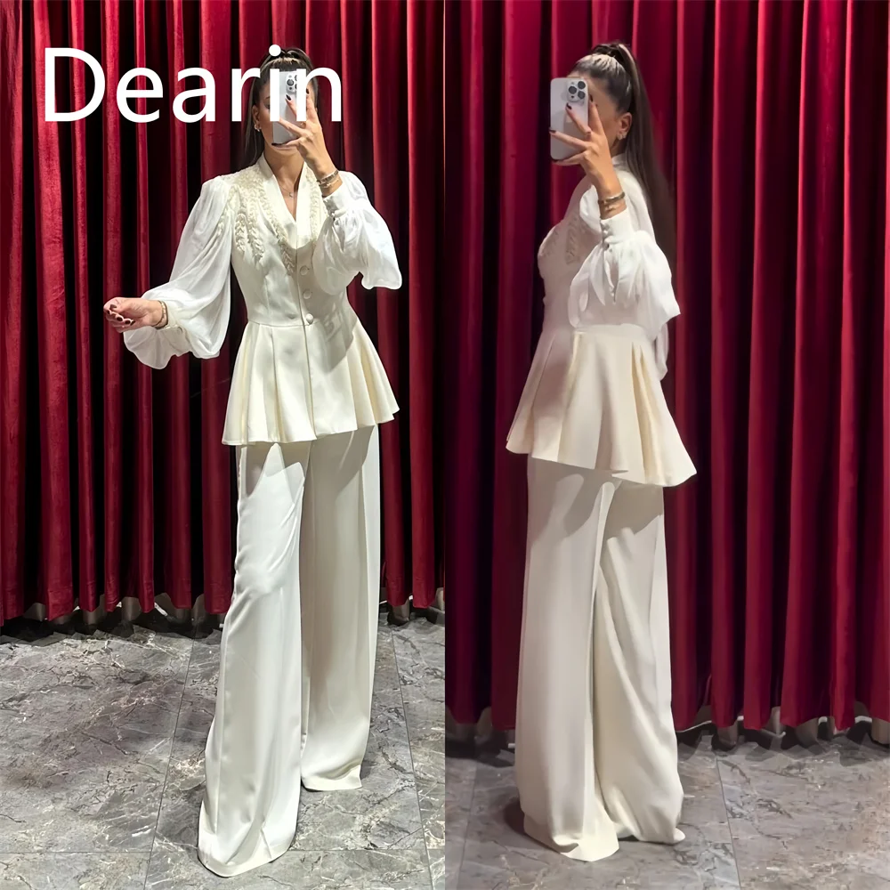 

Saudi Arabia Dearin V-neck Pants Floor Length Skirts Vertically Bespoke Occasion Dresses Evening Gown Formal Prom Dress