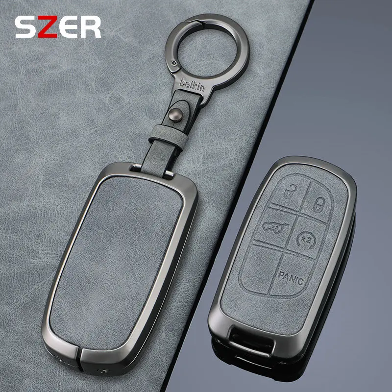 Metal Leather Car Key Cover Case Fob for Jeep Renegade Compass Grand Cherokee for Chrysler 300C Wrangler Dodge Car Accessaries