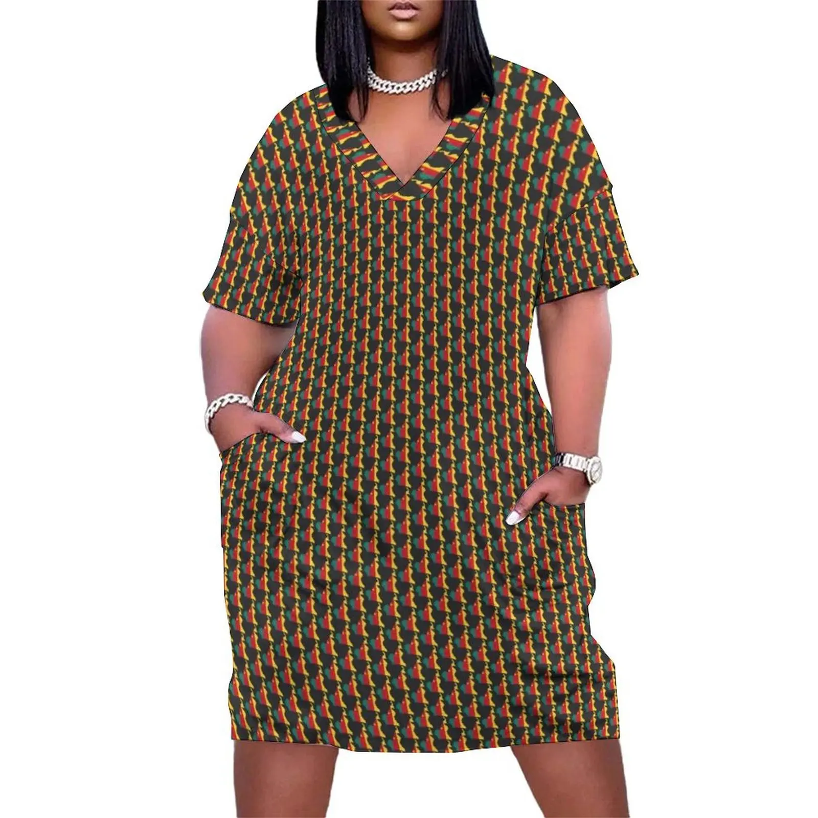 

Cameroon Flag Map with regions Loose Pocket Dress summer dress womens 2025 Female clothing