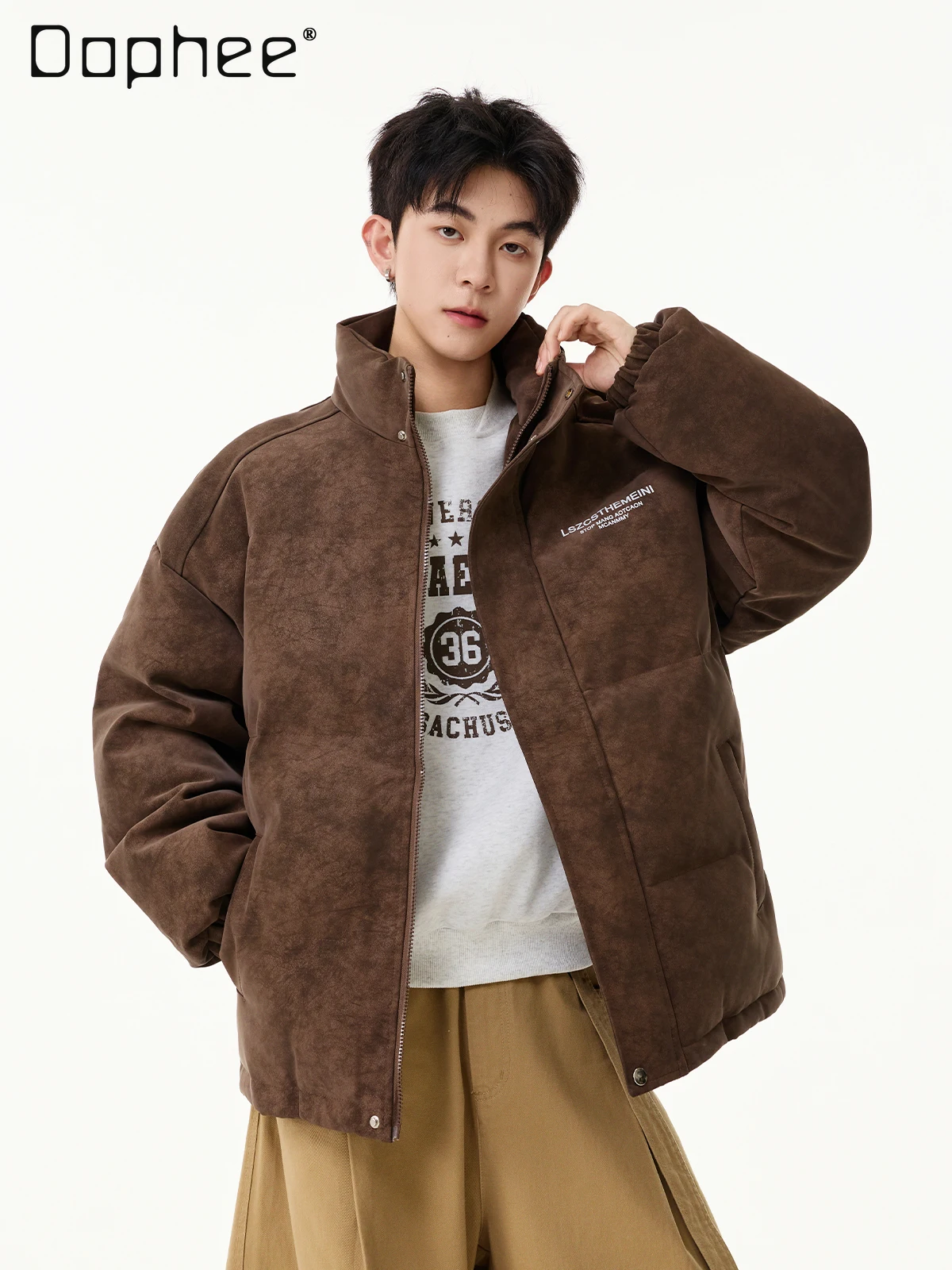 Winter New American Style Coffee Color Navy Blue Matte Cotton Coat Loose Thickened Warm Stand Collar Gray Black Cotton Jacket