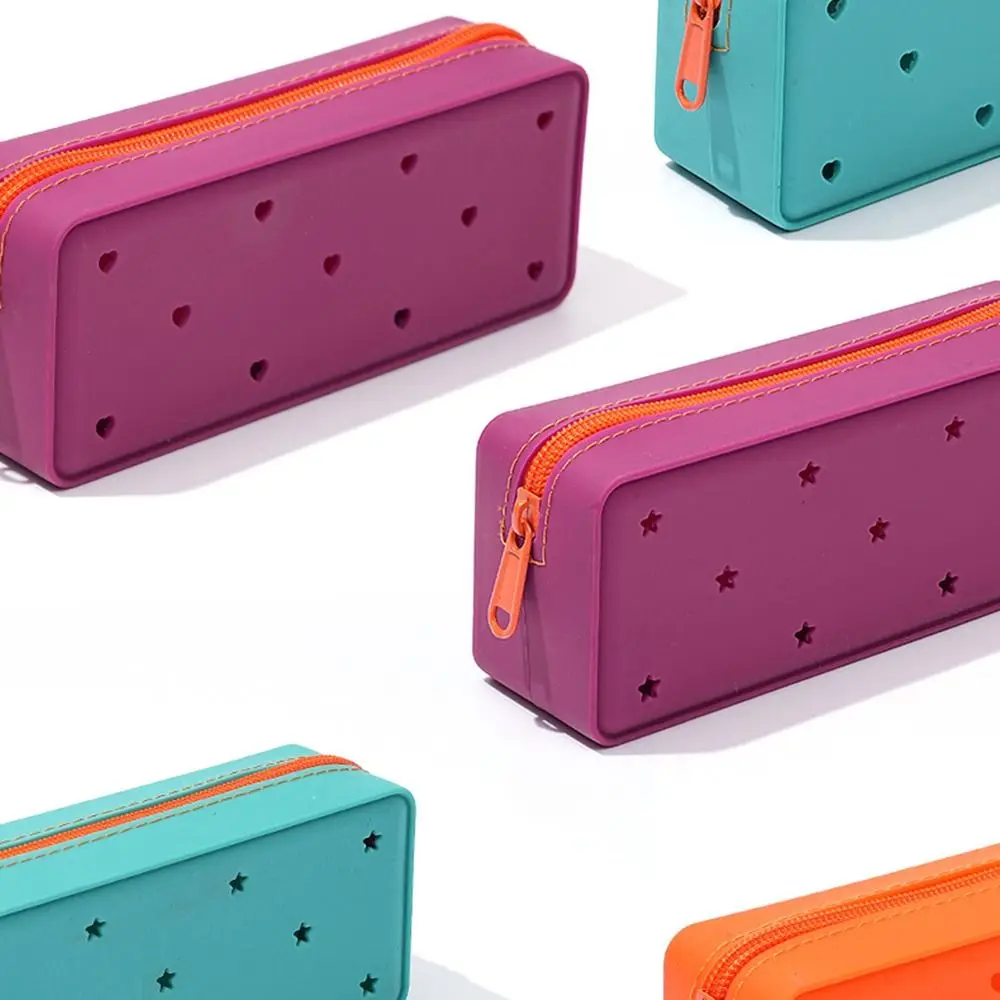 Estojo de lápis de silicone respirável, à prova d'água, portátil, armazenamento de papelaria, grande capacidade com furo, bolsa macia para lápis, cosméticos