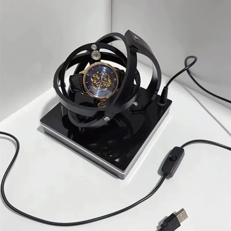 New USB Stereoscopic Automatic Watch Winder Display Mechanical Watch Stands 360° Gyro Rotator Men's Yarn Winder Rotating Drive