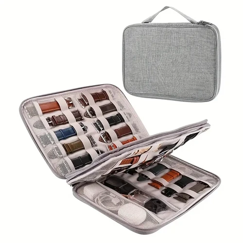 Imagen 1 del producto Estuche organizador de correa de reloj, bolsa de almacenamiento de correa de muñeca para reloj inteligente de viaje, bolsa organizadora portátil multifunción con capacidad para 35 correas de reloj