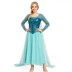 Elsa Snow Queen Princess Fancy Dress Blue Froze Tulle Cosplay Costume Sequin Let it Go Halloween Theme Party Outfit Takerlama