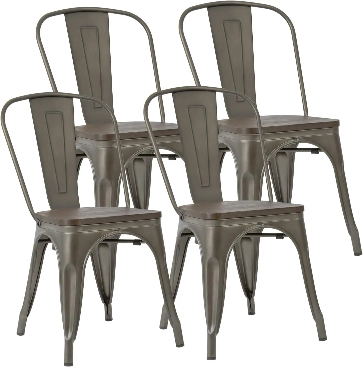 

Metal Dining Chair Stackable Industrial Vintage Kitchen Chairs Indoor-Outdoor Bistro Cafe Side Chairs With Ba And Wooden Seat