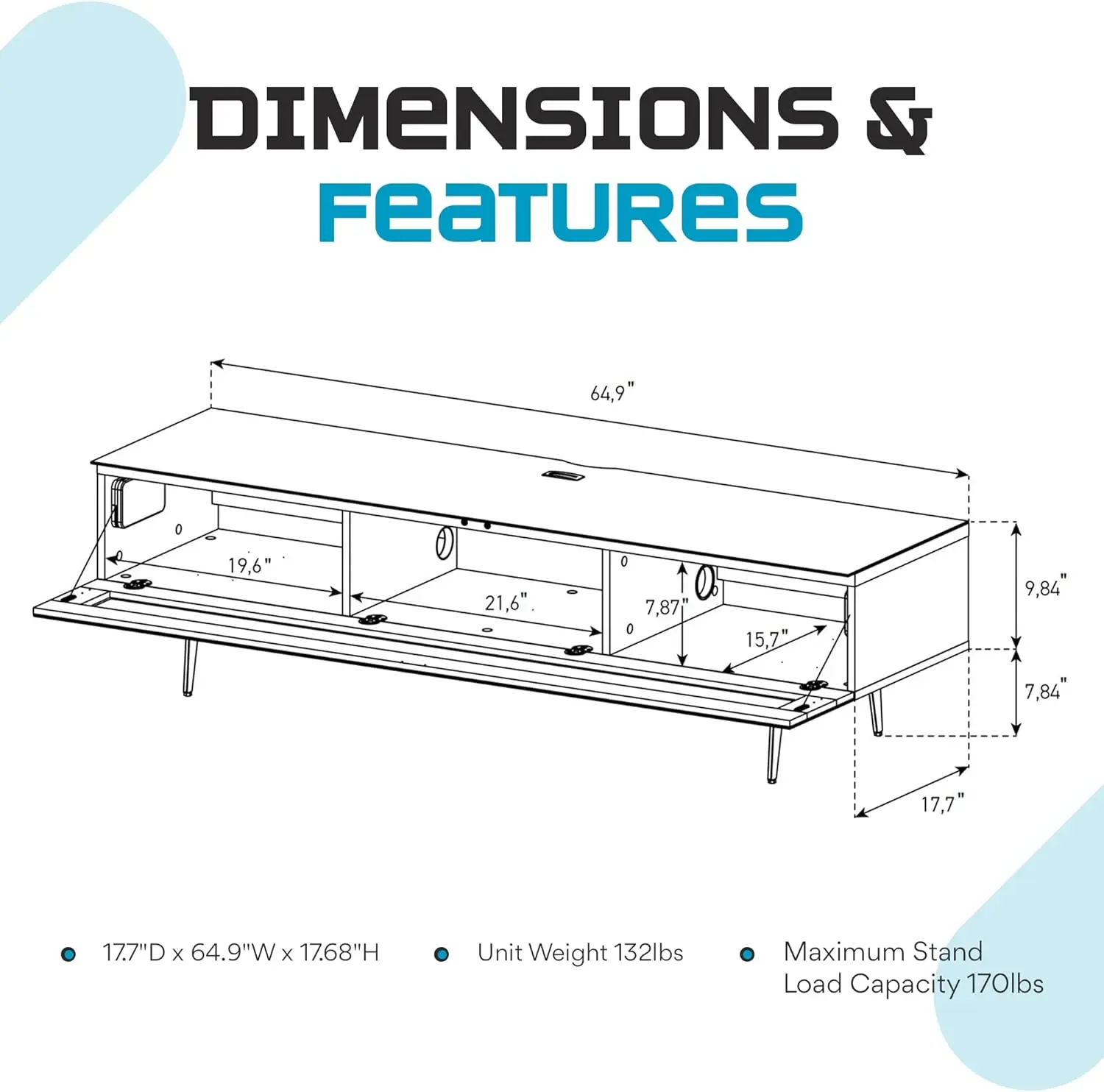 Support TV Premium pour salon-Console multimédia en bois et en verre de luxe avec pieds en métal-Meubles TV et multimédia modernes avec rangement