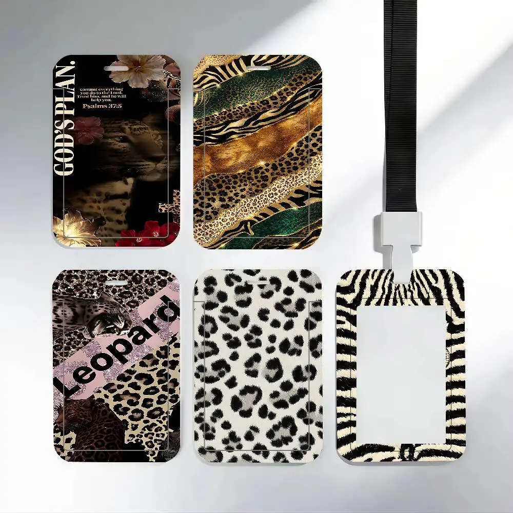 Funny Leopard Print ID Badge Holder Neck Strap Pendant Door Card Holders Lanyards Credential Holder, Durable PVC Material