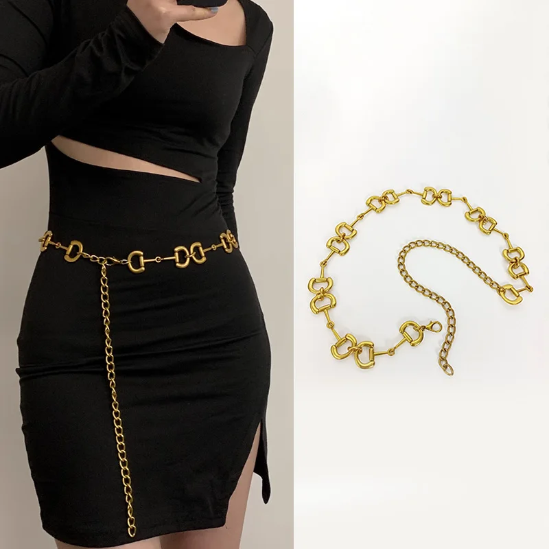 

Designer Golden D Metal Waist Chain Belt Female Fashion Belts For Women High-end Luxury Brands Gothic Punk Y2K Jeans Waistband
