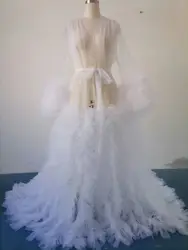 Vestido de tul de maternidad para sesión de fotos, traje de baño de novia largo y transparente con volantes