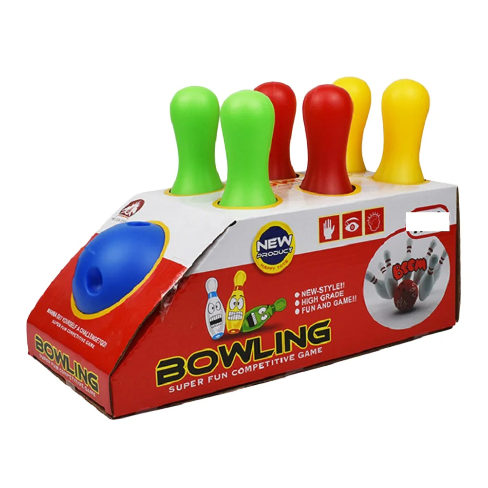 Children Plastic Bowling Toy Entertainment Bowling Funny Bowling Toy Set (Height 19cm, 1pcs Ball, 6pcs Bottles, 2