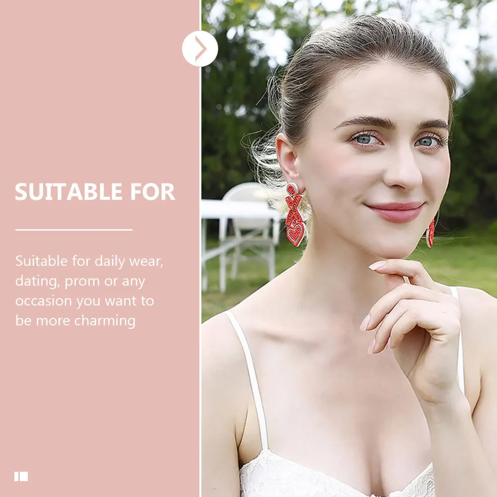 

1Pair Beaded Heart Earrings Retro Chic Lightweight Heart Dangle Drop Earrings for Women Valentine Gift Ear Jewelry