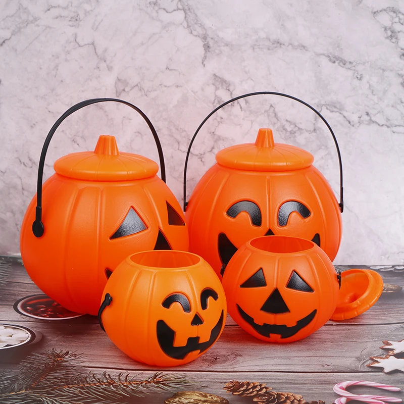 【S】Halloween Party Props Plastic Pumpkin Bucket Decorate Halloween Decoration
