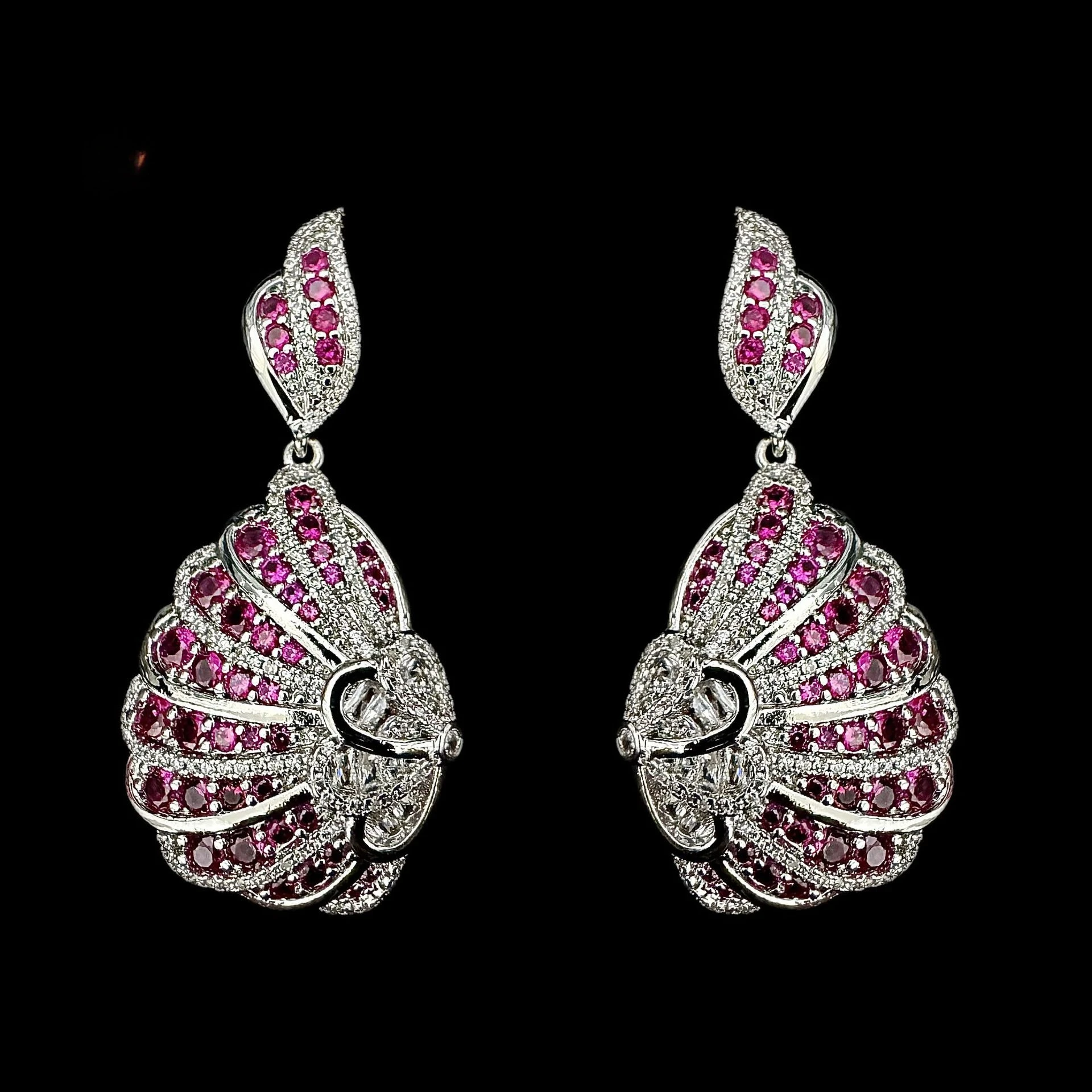 

Vintage Palace Style Earrings Silver Needle Zircon Wings Oval Earrings Retro Earrings for Women