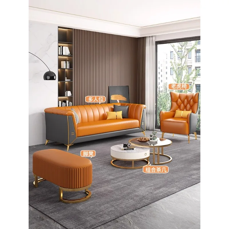 

Light luxury sofa American small apartment living room modern simple hotel office reception beauty salon three-person leather ar