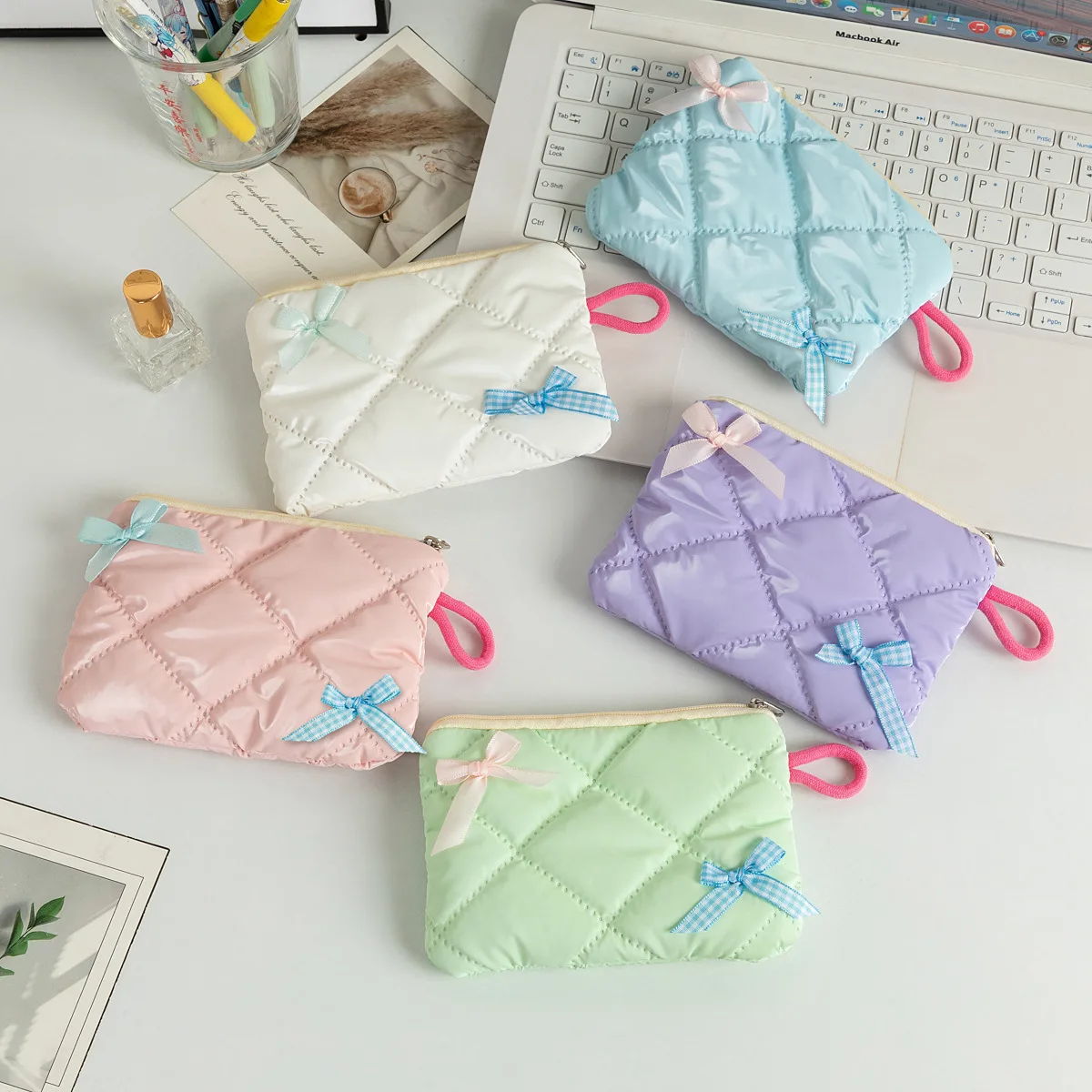 

Korean Style Bowknot Fresh Cosmetic Bag Sweet Style Women's Bag Small Cosmetic Bag Coin Purse Earphone Bags Easy to Carry