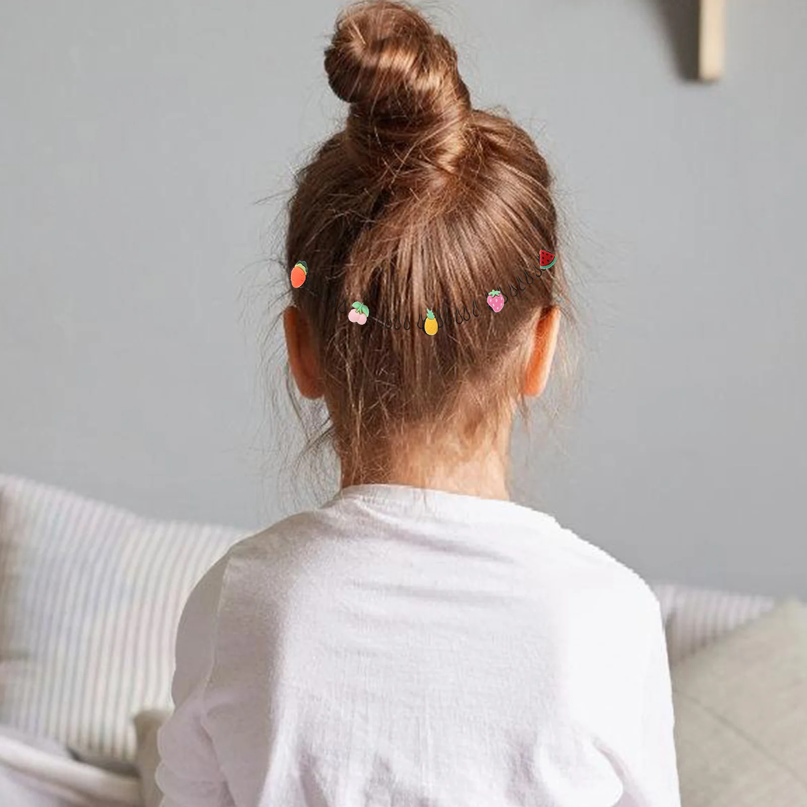 

2 Pcs Comb Invisible Fixer for Faux Bun Comb Clip Kids Cute Flowers Fruits Decorative Clips Women Accessories Styling