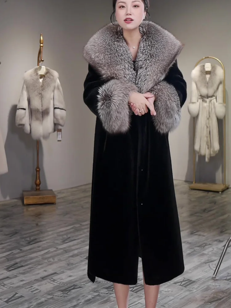 

Теплая длинная шуба из искусственного меха до колена, утепленная, европейский стиль, прямой крой, V-образный вырез...