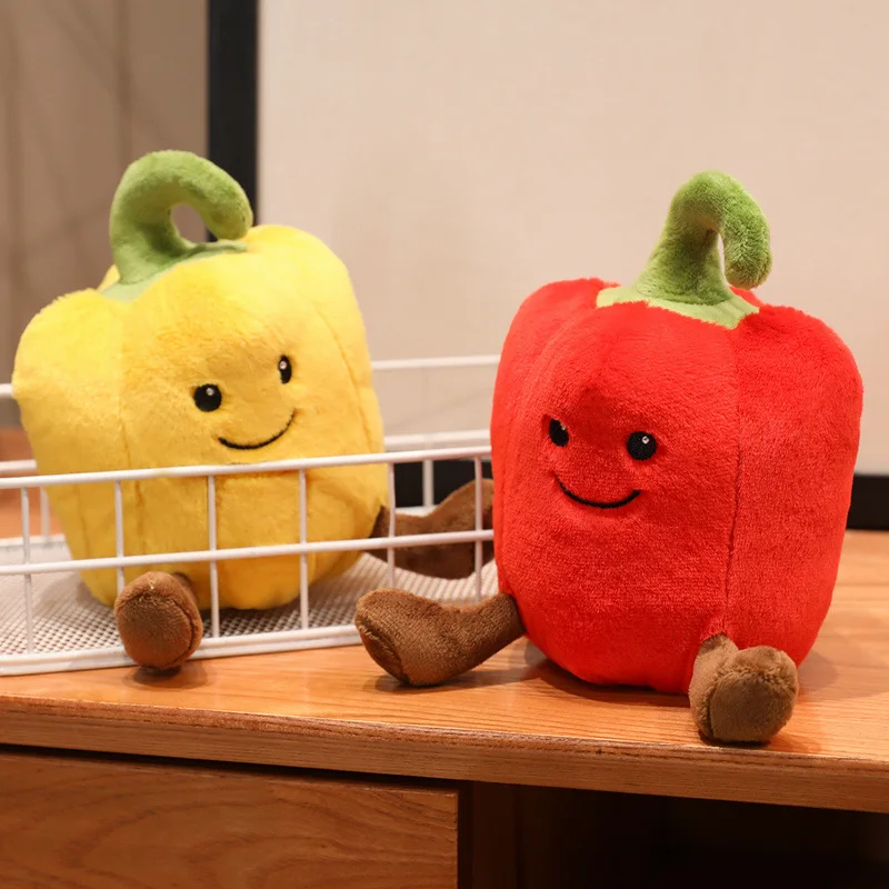 ตุ๊กตาพริกหลากสีสันน่ารัก พริกแดง พริกเขียว และพริกเหลือง ตุ๊กตาผักการ์ตูน ของตกแต่งตุ๊กตาพริก