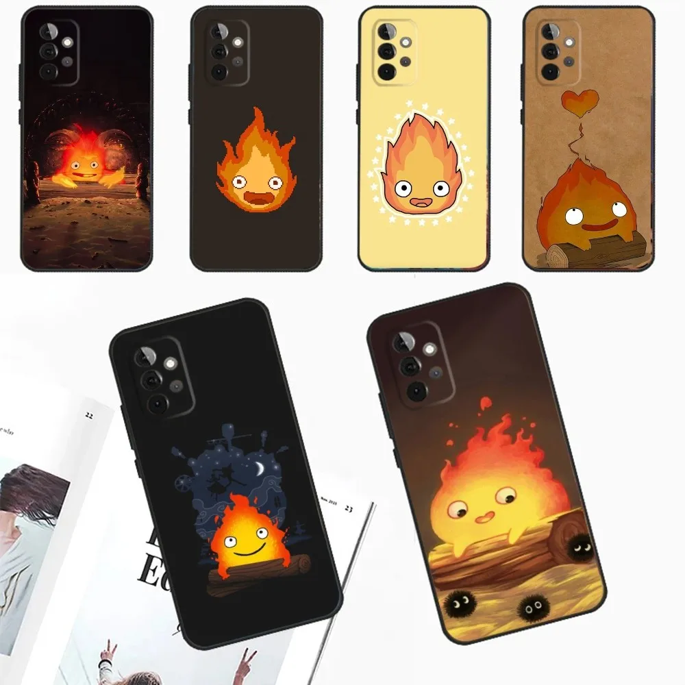 Fire Cute C-CalciferS Phone Case For Samsung Galaxy A13,A21s,A22,A31,A32,A52,A53,A71,A80,A91 Soft Black Phone Cover