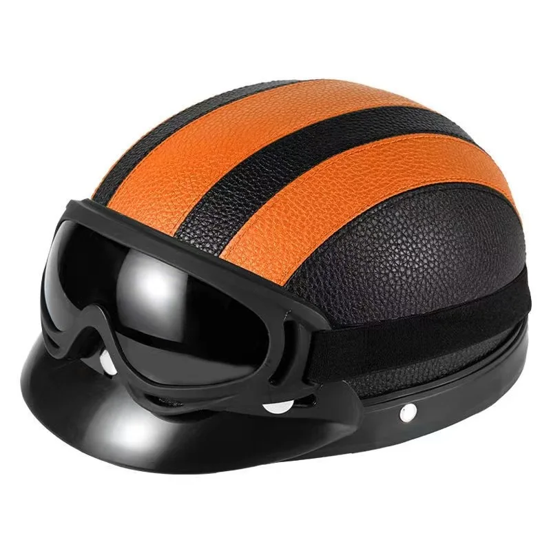 NONE Vintage für Harley Leder helm für Männer Frauen Winter warm Universal leichte Halbhelm Elektro fahrräder tolles Geschenkset 8