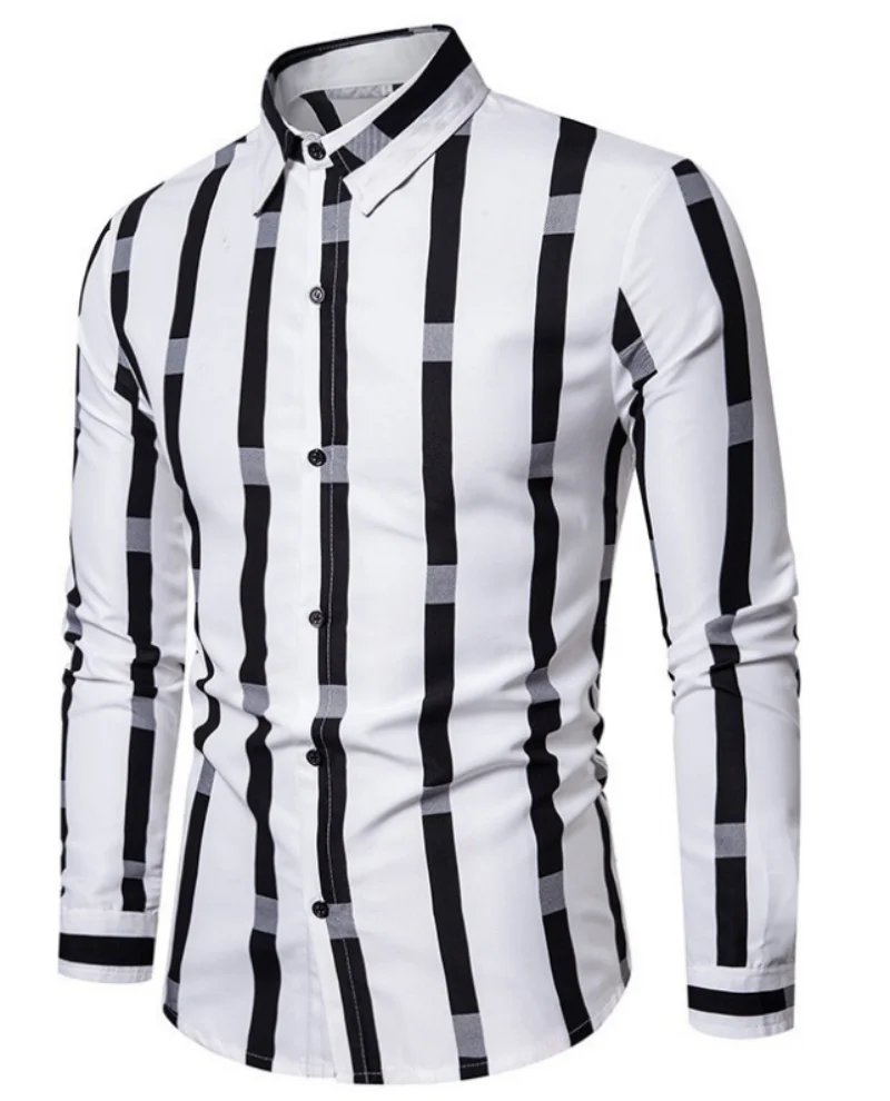 2024 New men\'s long sleeved seasonal striped casual shirt for foreign trade