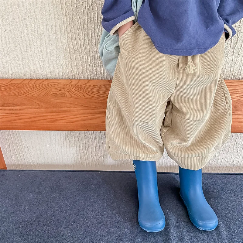 

Childrens Pants 2026 Spring New Korean Version Solid Color Casual Corduroy Harem Pants Versatile Daily Temperament Wear