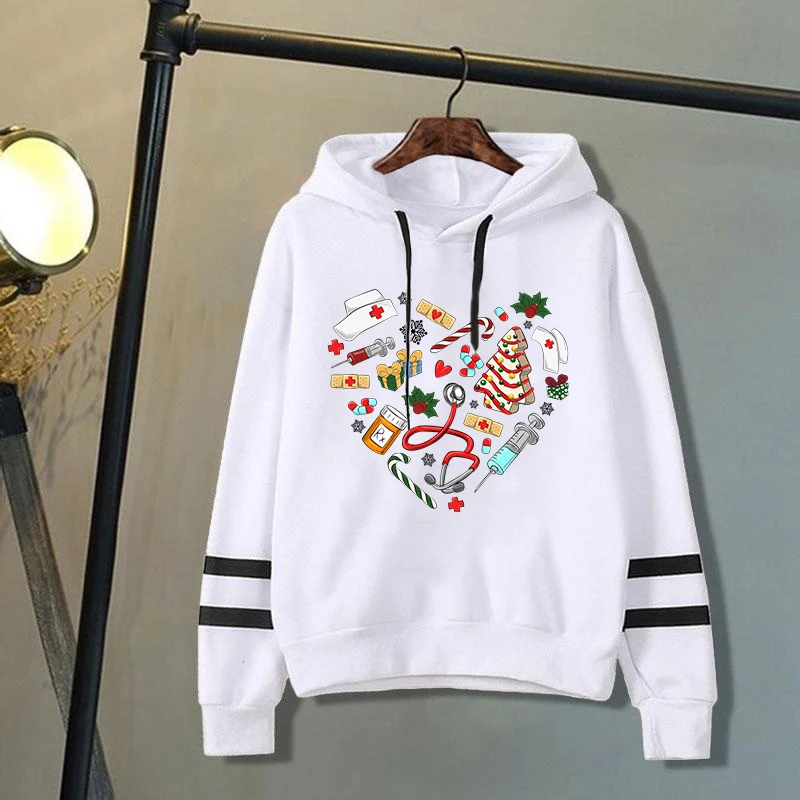 Hot Sale Autumn And Winter Fashion Long-Sleeved Sweater Christmas Nurse Love Outdoor Sports Hoodie Printing Casual Loose Hoode