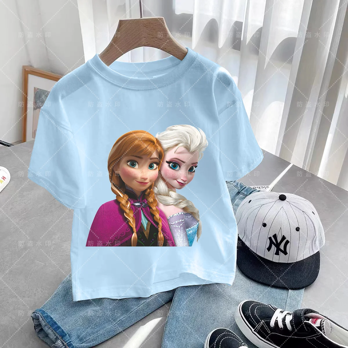 Piękny Frozen Elsa T-shirt dla dzieci dziewczynki ubrania Disney T-shirty dzieci lato z krótkim rękawem dziecko prezent urodzinowy 3-14T