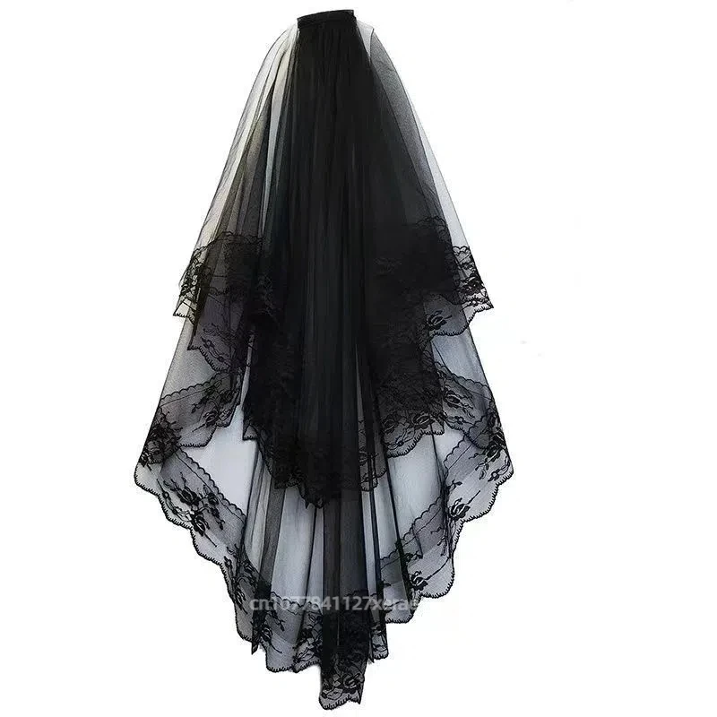 Modern Dance Headdress, European and American Halloween Dance Headdress, Black Short Style Photo Prop, Lace, Black Large Lace