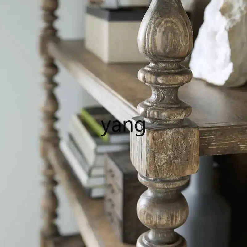 

LH solid wood bookcase small apartment retro old display cabinet open storage cabinet