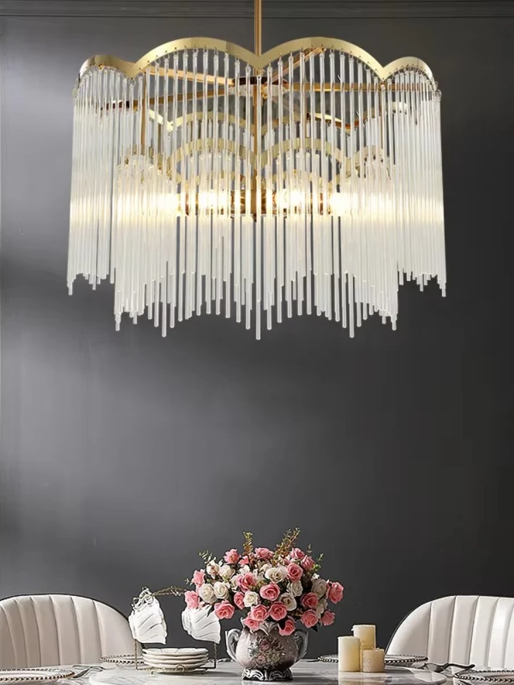 Italian style light luxury fringed bedroom crystal chandelier modern simple living room stainless steel chandelier
