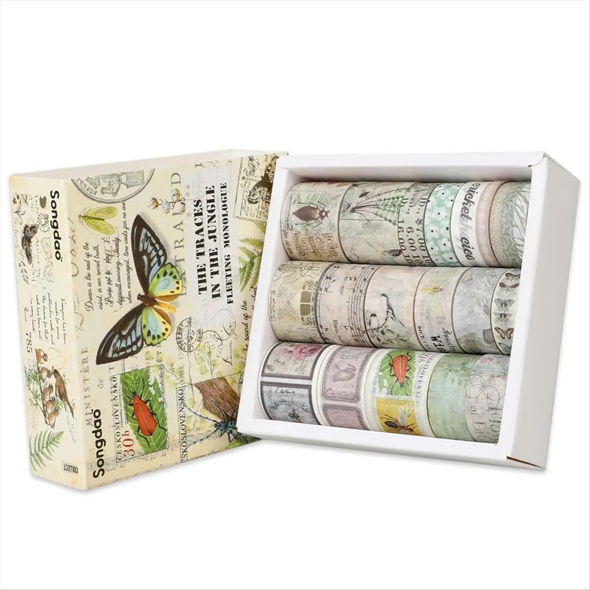 A74U Vintage Washi Tapes Set, 20 Rolls Craft Tape Floral Butterfly Botanical Washi Masking Tape Roll Writable Decorative Tape