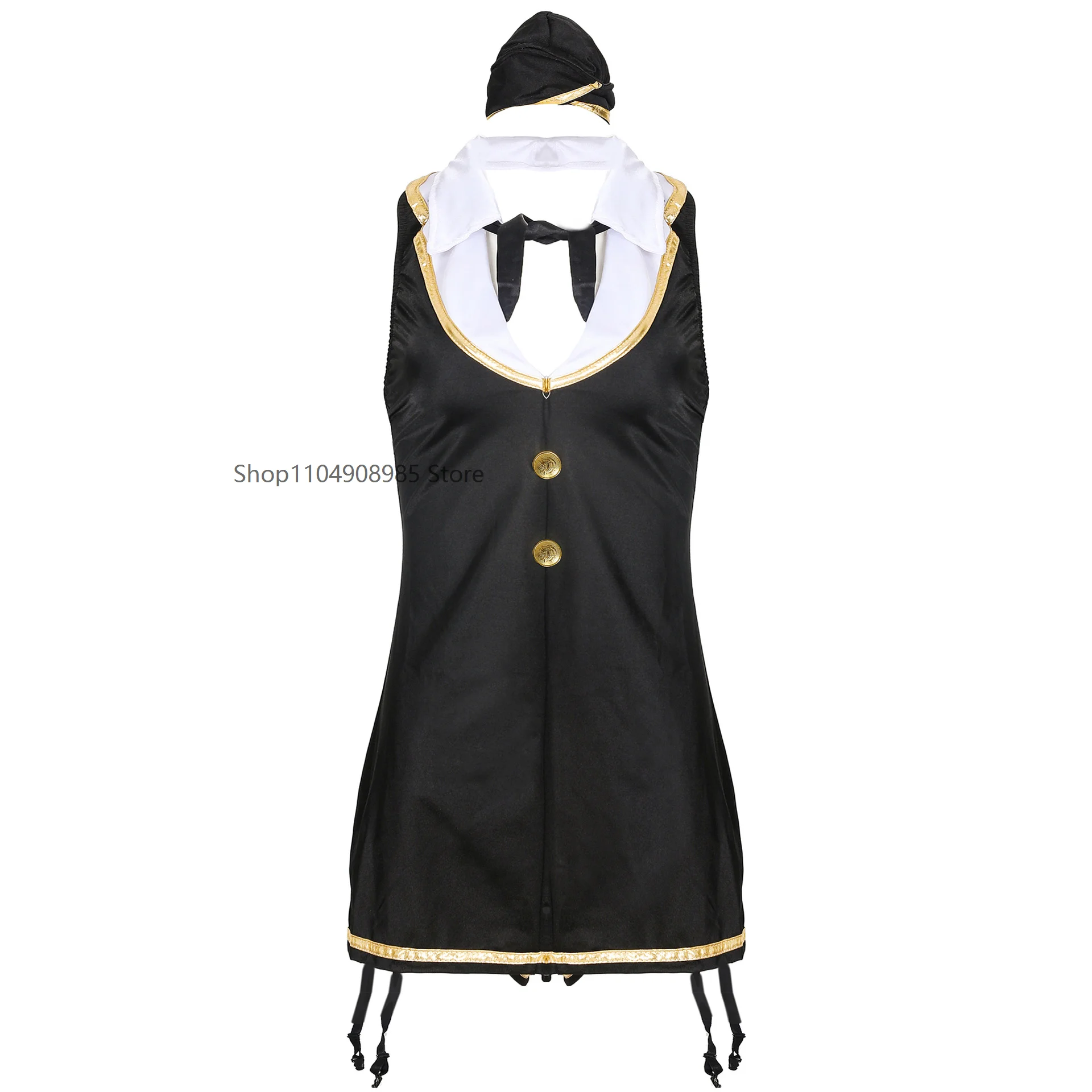 

A Sexy Stewardess Role Play Costume Game Cosplay Ladies Sleeveless Dress Uniform Halloween Carnival Party Temptation Pajamas Set