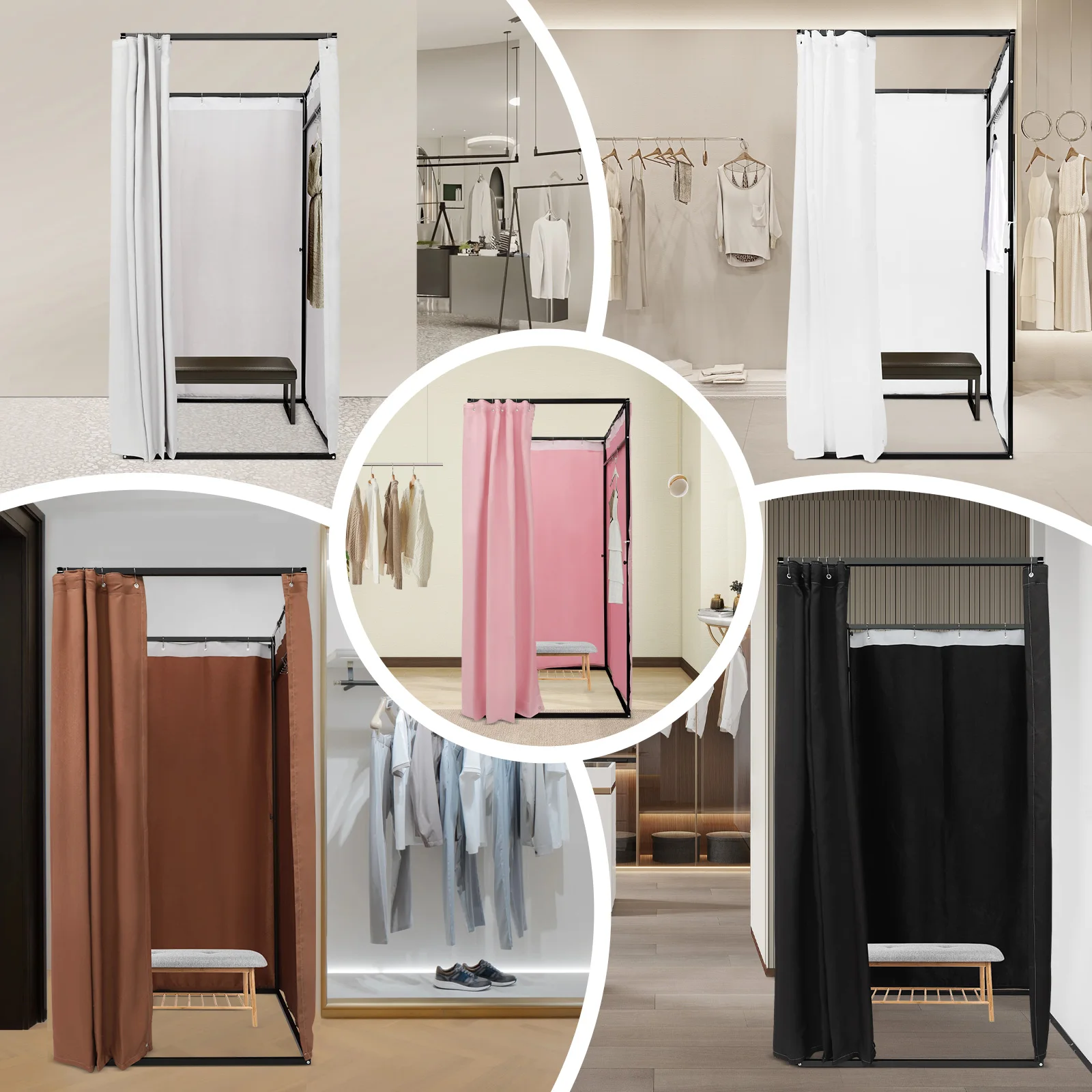 

Clothing Store Fitting Room Portable Changing Room 39.37*39.37*78.74in Boutique Mobile Fitting Room Clothing Shop with Hanger