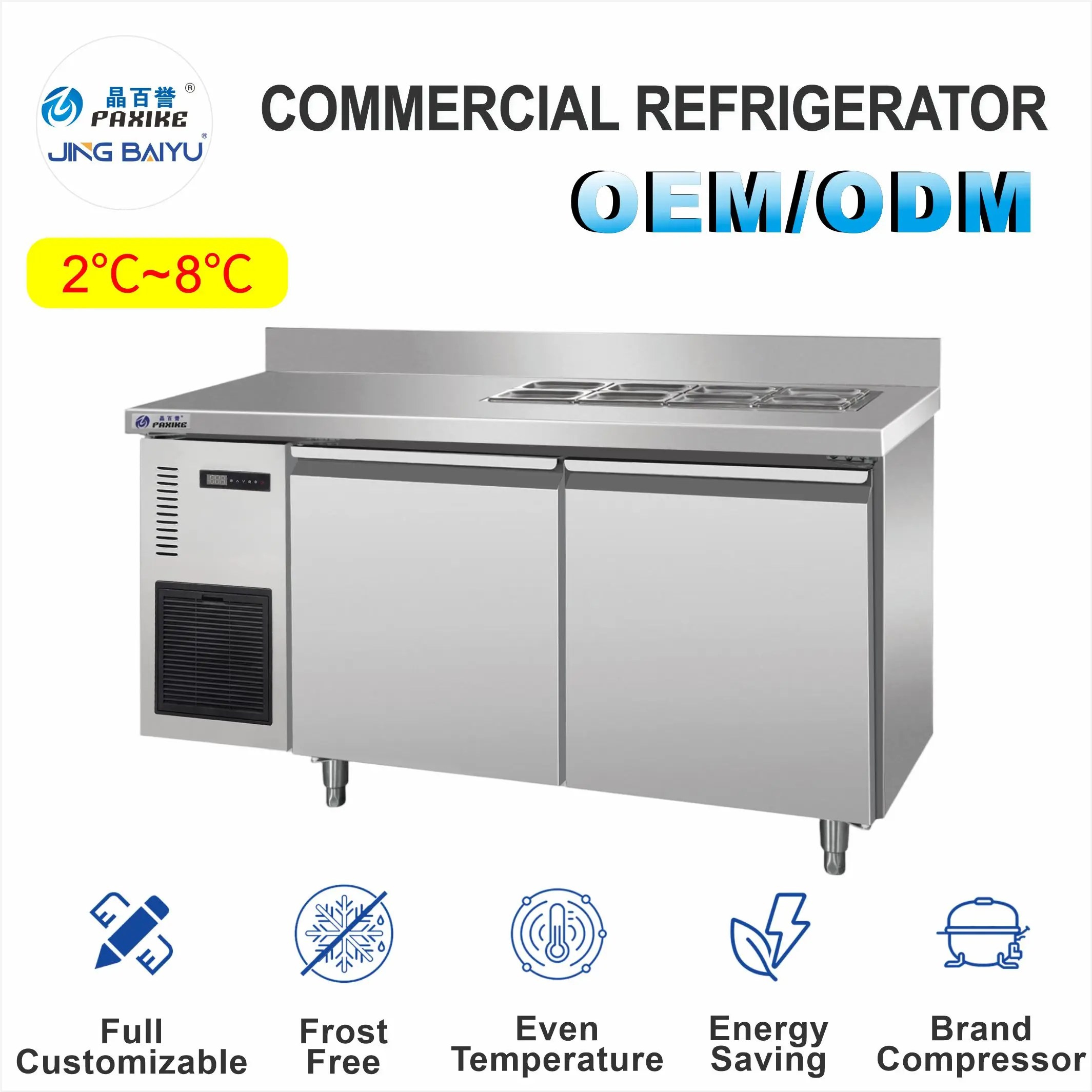 Pizza Salad Counter Refrigerator Intelligent Temperature Control Stable Air Cooled Frost Free Salad Bar For Restaurant Pizzeria