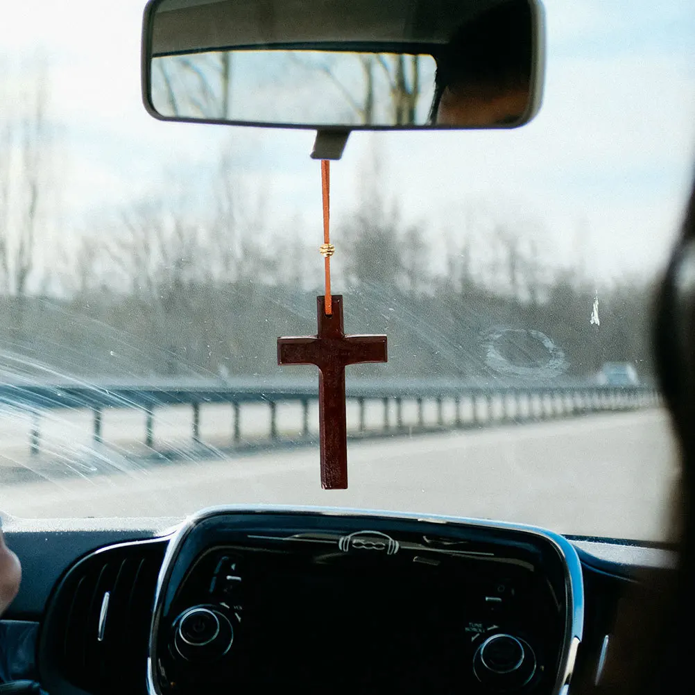 

Wooden Cross Pendant Car Rearview Mirror Decor Blessing Peace Creative Design Easy Install Multiple Use