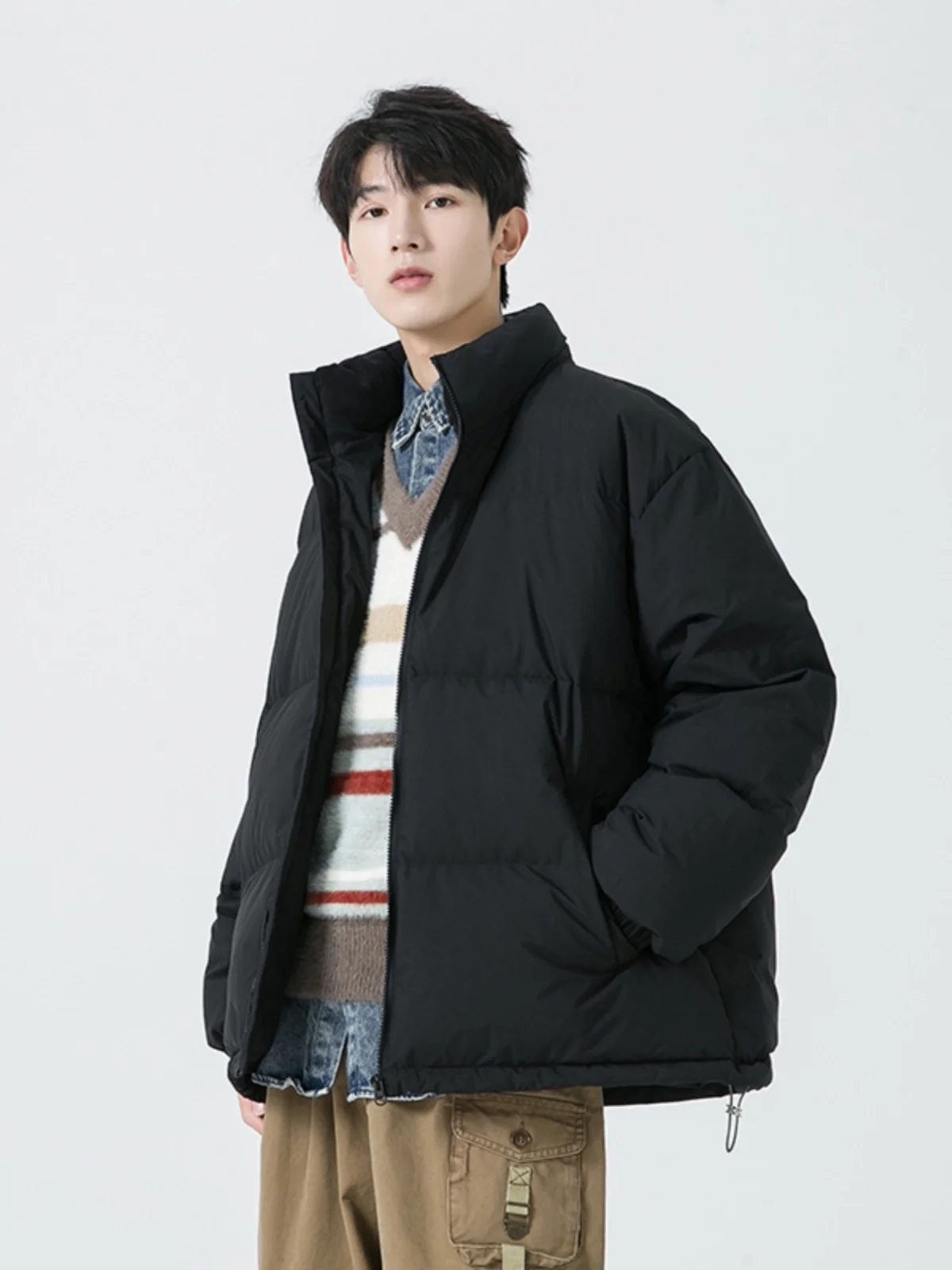 

New National Stand 90 White Du down Jaet Loose Large Size Autumn Winter Versatile Hatl Stand Collar Outerwear for C...